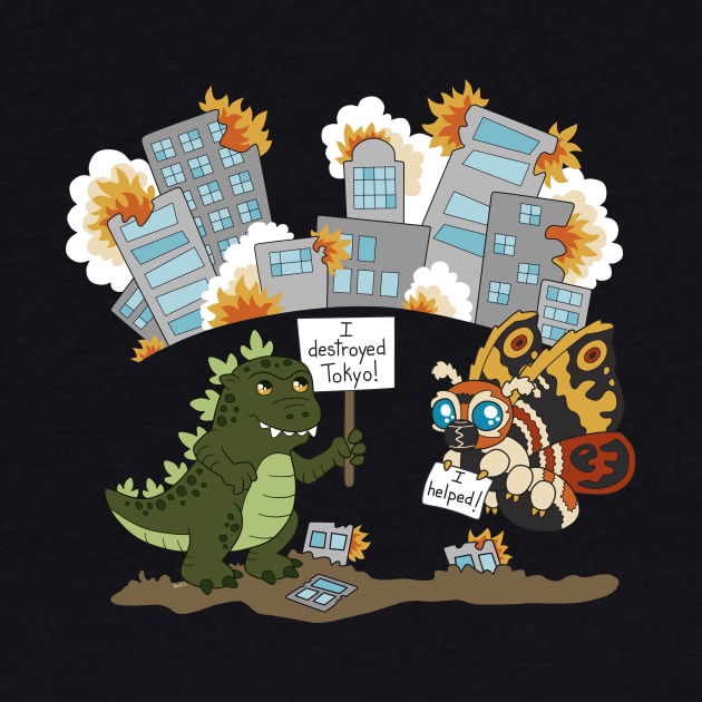 Bad Godzilla and Mothra by beckadoodles